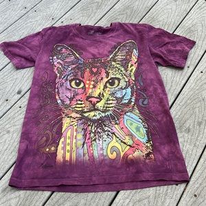 The mountain Abyssinian tie-dye cat T-shirt size small purple